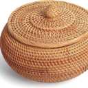 Handwoven Rattan Storage Basket with Lid | Rustic Home Decor | Multi-Purpose Organizer for Kitchen | Sustainable Gift Idea (High:9.06D*6.30H)
