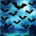 Hanging Bats Halloween Decorations, 12Pcs Halloween Bats with Night Auto-On/Off, Scary Green LED Eyes 3D Bat Wall Decor, Light Up Bat 3 Modes, Outdoor and Indoor Tree Yard Party Decor