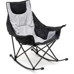 SUNNYFEEL Oversized Rocking Camping Chair, Fully Padded Patio Chair with Side Pocket, High Back Portable Lawn Recliner with Headrest, Outdoor Camp Rocker Chairs for Adults Heavy Duty 300 LBS (1 PC, Grey)