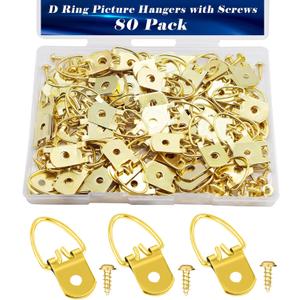 80PCS D Ring Picture Hangers with Screws,Single Hole Picture Hanging Hooks Picture Hanging Hardware,Picture Hooks for Mirror, Frame,Clock, Decoration, Paintings