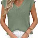 PRETTYGARDEN Women's 2026 Lightweight Sweaters Vest Spring Trendy Cap Sleeve V Neck Knit Tank Tops Summer Going Out Outfits (Green) Small