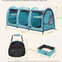 Portable Three Compartment Show House Cat Cage Condo - Easy to Fold & Carry Kennel - Comfy Puppy Home & Dog Travel Crate with Portable Carry Bag,2 Hammocks,3 Mats and Collapsible Litter Boxs, Blue