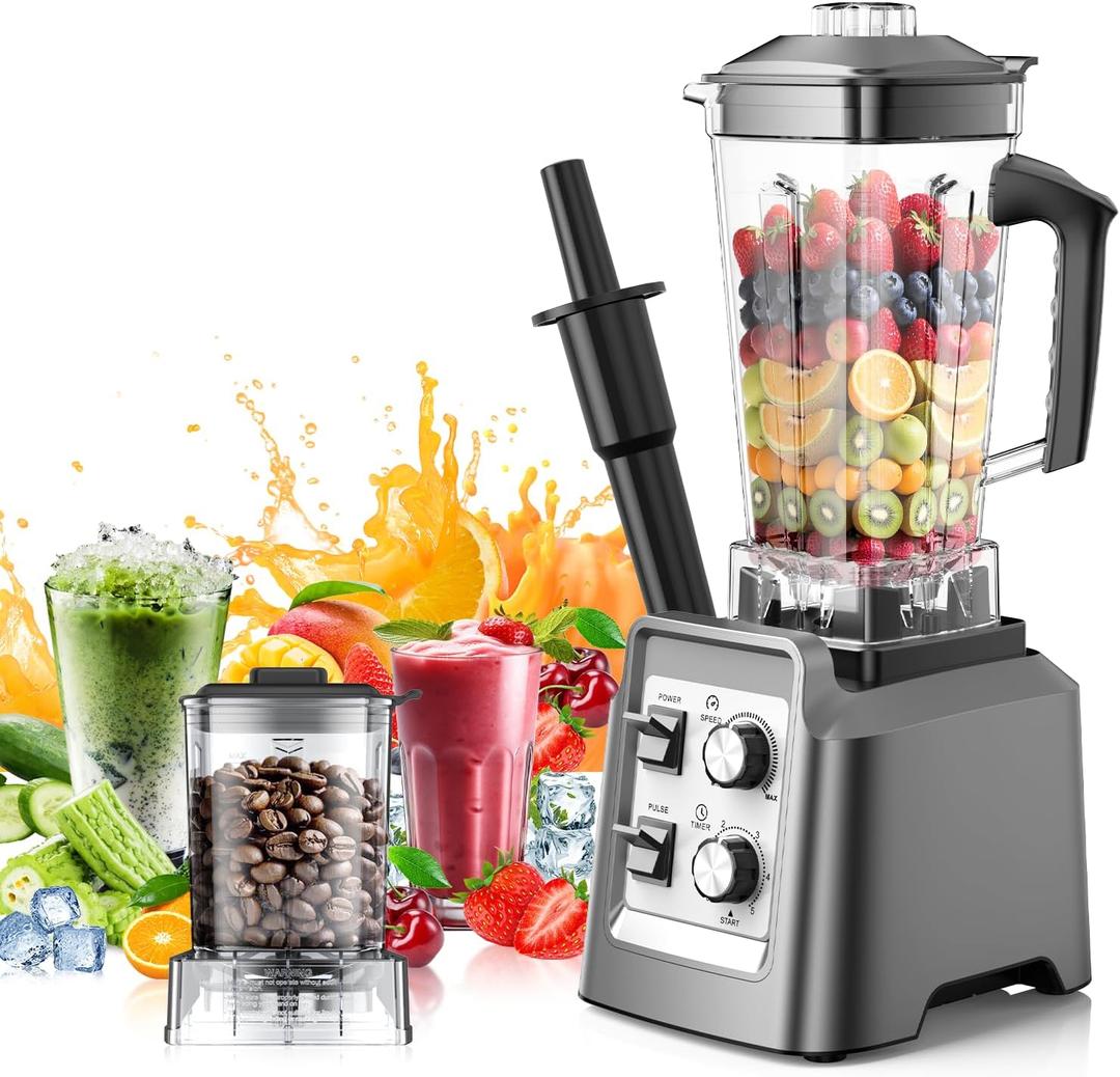 Blender for Smoothies, Blender with 68Oz. Pitcher & 20Oz. Grinder, 28000 RPM Blenders for Kitchen, Ice Crushing, Frozen Fruits, Blending (Grey)
