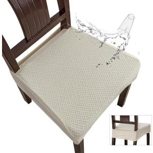 Genina Waterproof Seat Covers for Dining Room Chair Covers Waterproof Dining Chair Covers (4 PCS-Rear-Covered, Beige)