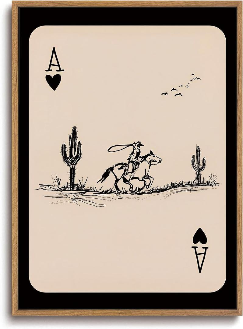 ZZLWBKGL Western Wall Decor Cowboy Poker Canvas Art Vintage Framed Wall Art, 24"L x 16"W