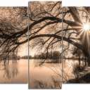 Nachic Wall Large 5 Piece Canvas Wall Art Tree By Lake at Sunset Picture Canvas Prints Vintage Sepia Landscape Photo Painting for Home Office Decor