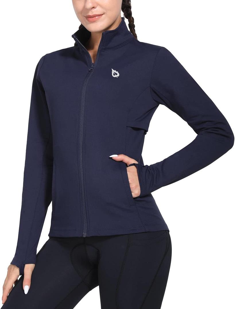 baleaf Women's Fleece Running Jacket Water Resistant Full Zip Winter Cold Weather Gear Thermal Cycling Workout Jackets (Dark Blue)