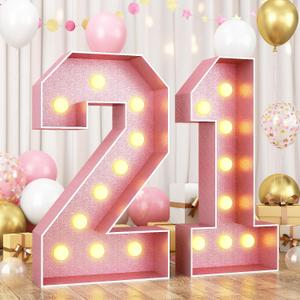 HILAVO 21 Light Up Numbers 4FT, Large Light Up Numbers 21 Pink 21 Marquee Mosaic Number, Big 21 Number 4 Feet Tall DIY Frame Pre-Cut Foam Board Kit for 21st 12th Birthday Anniversary