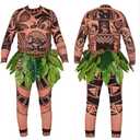 GUEMONG Kids Boy Halloween Long Sleeve T-Shirts Pants Cosplay Suits Christmas Costume With Leaf Skirts, Size130