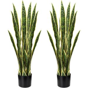 Crowye 2 Pack 3.15 Ft Tall Artificial Snake Plant Faux Sansevieria Plant Large Fake Snake Bulk in Pot for Home Office Housewarming Gift