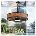 LEDIARY 20" Outdoor Ceiling Fans with Light for Patios, IP65 Waterproof Gazebo Fan, Boho Rattan Plug in Ceiling Fan Remote&APP Control, 3CCT Dimmable, 6-Speeds, Caged Fan for Gazebo,Patio,Porch
