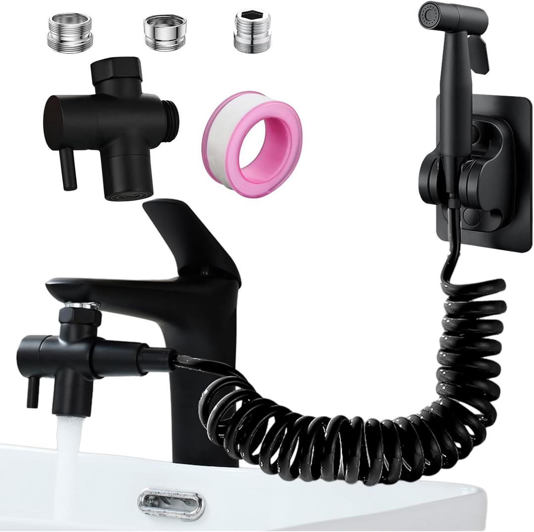 Sink Faucet Sprayer Set, Handheld Bidet Sprayer for Toilet, Metal Sprayer, with M22 M24 G1/2 Adapters and 3m Hose for Kitchen Sink, Bathroom or Toilet, Matte Black. (Faucet Not Included)