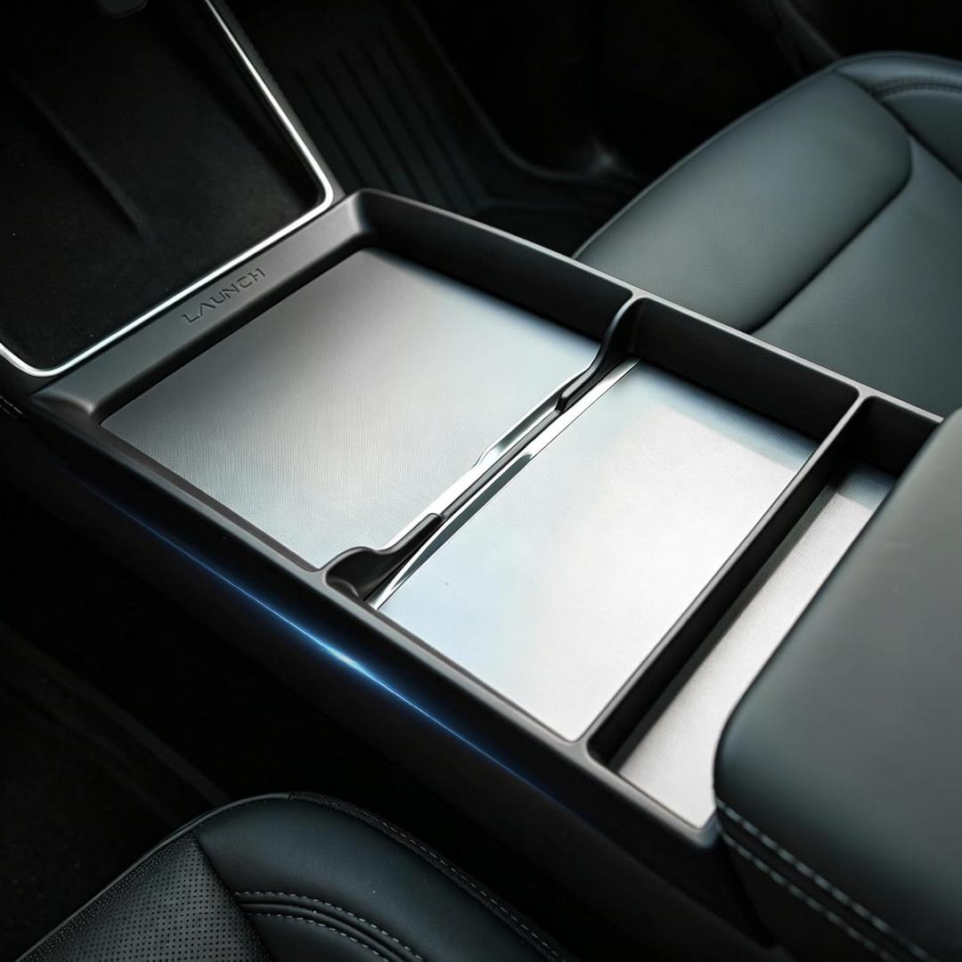 Center Console Organizer Tray for 2025-2026 Tesla Model Y Juniper and 2024-2026 Model 3 Highland (Standard, Premium & Performance) - Console Storage Rack - Black