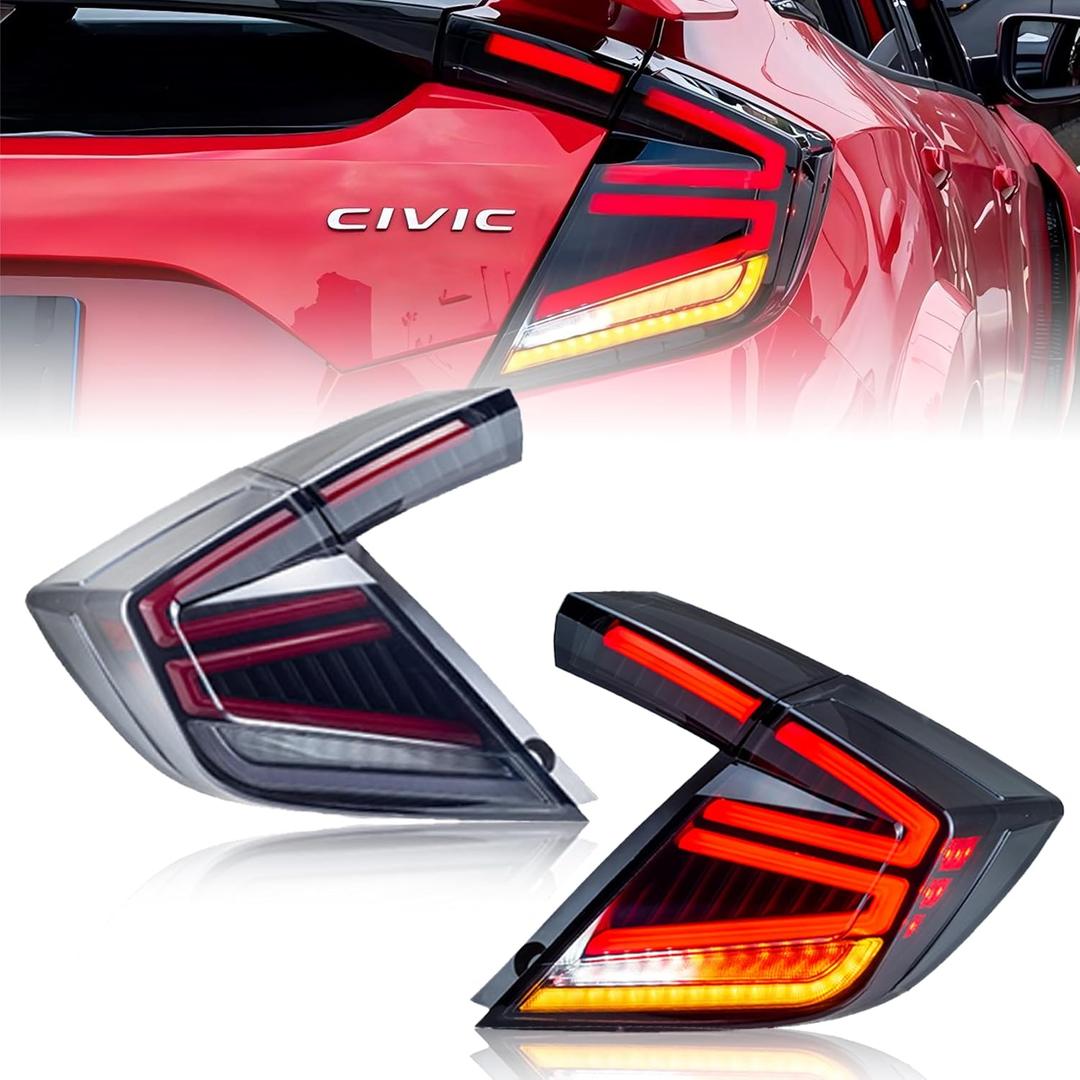 Tail Lights Assembly for Honda Civic Type R Hatchback FK7 FK8 2014-2022, Smoke Lens 10th Gen Civic Tail Lamps with Sequential Turning Signal, Plug & Play Dynamic Rear Lights