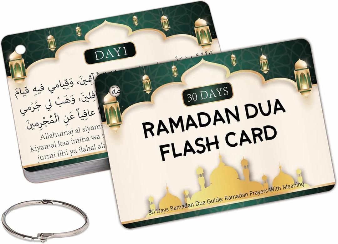 30 Daily Ramadan dua Card Set,Ramadan dua Cards Arabic & English with English meening for Kindergarten, Preschool, Homeschool