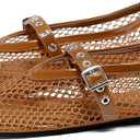 Coutgo Womens Mesh Ballet Flats Mary Jane Fishnet Ballerina Buckle Strap Comfortable Causal Dress Shoes 8