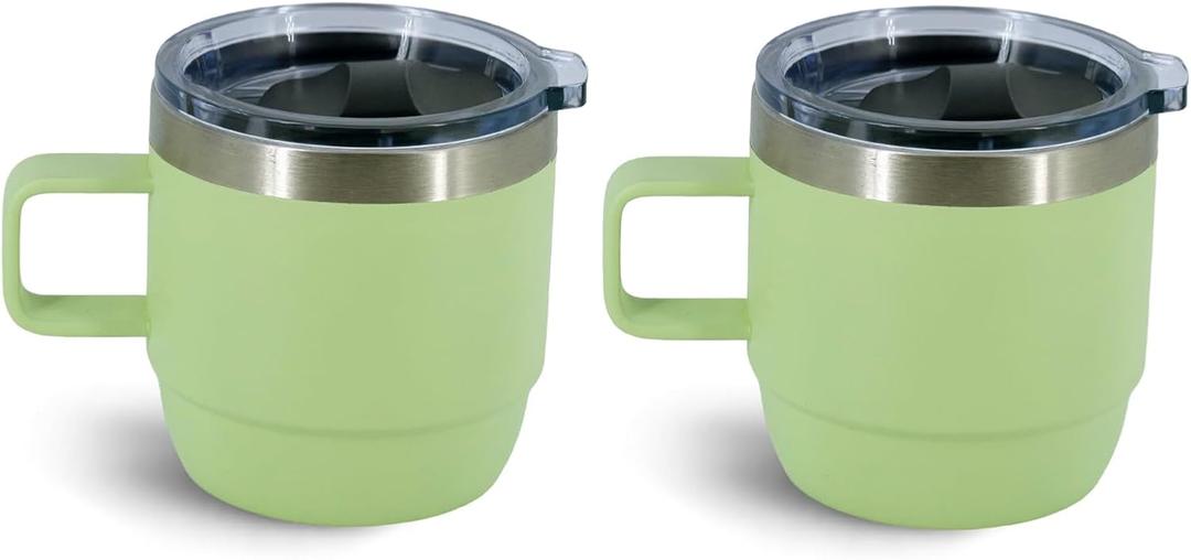 6 Oz Stackable Mug, Stainless Steel cup with handle, Vacuum Insulated Espresso/Coffee Mug, shot Glass Set for 2-Piece Set for Coffee, Spirits, Wine, Tea-Key Lime