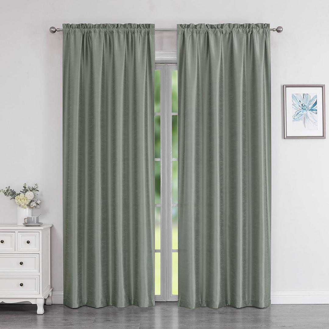 Chyhomenyc Uptown Faux Silk Sage Green Curtains 84 Inch Length 2 Panels for Bedroom, Room Darkening Soft Shiny Fabric Rod Pocket Window Drapes for Living Room, Each 40x84 Inches, 7 FT