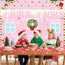 AIBIIN 4 Pcs Pink Christmas Gingerbread Door Decorations Xmas Gingerbread House Candy Door Covers Backdrop Christmas Hanging Banner Porch Sign for Holiday Classroom Office Home Party Decor