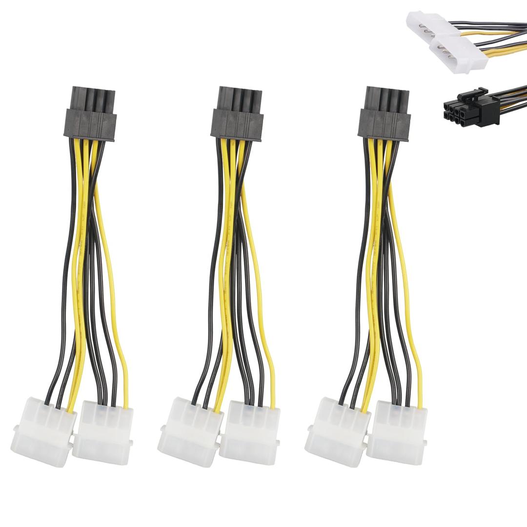 3-Pack 8 pin PCIe to Dual Molex Female to Male Cable Compatible with EVGA GeForce, Gigabyte, Sapphire, and XFXsit for Video Card Pci-e ATX PSU Power Supply.