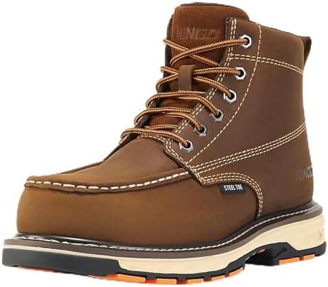 Steel Toe Work Boots for Men, Non Slip Mens Safety Moc Toe Work Shoes | Water Resistant Crazy Horse Leather, Puncture Proof Construction Boots with EH Protection, for Hunting, Welding size 12