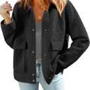 Dokotoo Jackets for Women Casual Long Sleeve Collared Jacquard Coats Trendy Button Down Shacket Jacket with Pockets (Small, Black)