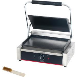 Commercial Panini Press With Grooved Grill Sandwich Maker Machine Electric Contact Grill Single (Large Smooth Top&Bottom)