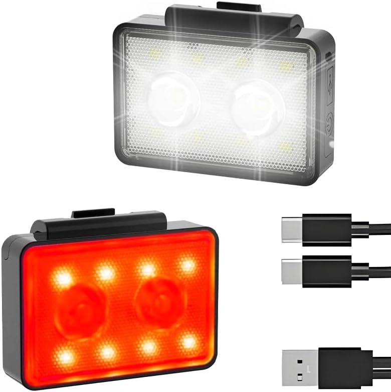 Bike Lights for Night Riding, USB Rechargeable, Front and Back, 3+4 Modes, Headlight and Taillight Set, IP44 Waterproof, Accessories, Night, (2 Pack) (Black)