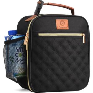 Genteen Kids Lunch Box Insulated Soft Mini Cooler with Bottle Holder, Lightweight Reusable Easy-Clean Lunch bag for Girls, Boys Back to School-Black