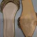 GORGLITTER Women's Rhinestone Sandals Sparkly Pointed Open Toe Dressy Summer Flat Sandals (9, Gold)