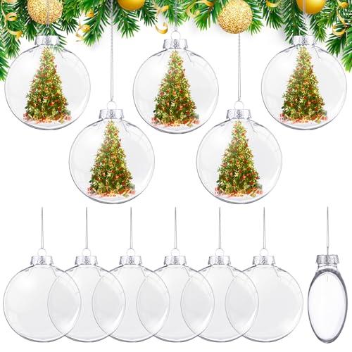 BBTO 12 Pcs 4 Inch Christmas Ball Ornaments Plastic Fillable Ornament Balls Clear Christmas Ornaments for DIY Craft Projects Round Christmas Tree Decor Birthday Wedding Halloween Decor 100 mm