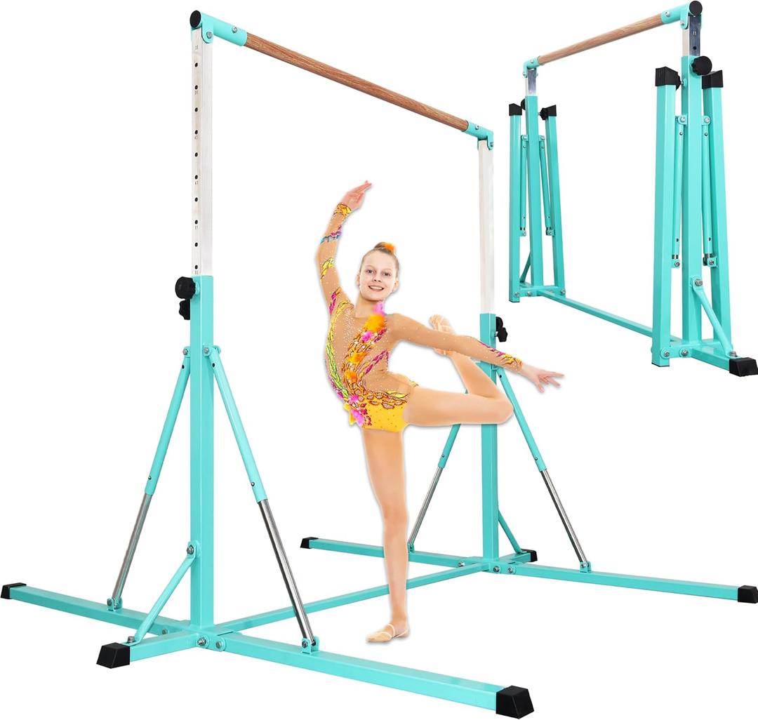 FC FUNCHEER Gymnastics Bar for Kids Ages 3-15, 35" to 60" Adjustable Height, 4FT Wide Base - Professional Kip Bar with 360 Stability & Fiberglass Crossbar, Easy Fold&Solid Design for Home Training