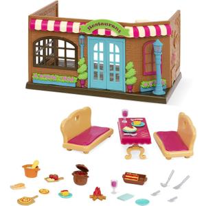 Li'l Woodzeez  Pass  The  Pasta Restaurant Playset  41 Pieces Dollhouse Set with Table, Benches, Food & Accessories for Imaginative Roleplay  Compatible with Figurines 3+ Years