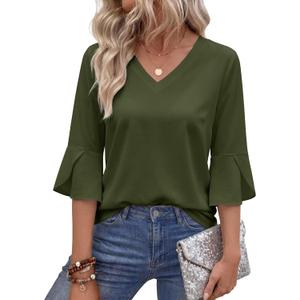 VICHYIE Summer Tops Women Short Sleeve Shirts Beach Vacation Outfits Plus Size Tshirts Casual Loose Clothes (Green, S)