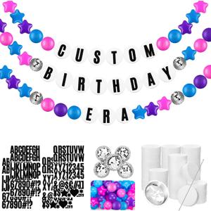Giant Friendship Bracelet Garland Kit, DIY Birthday Banner Kit with Letters Ball Customizable Jumbo Garland for Wedding Famous Singer Party Decor(Blue, Pink, Purple)