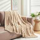 NEWCOSPLAY Super Soft Twin Blanket Brown Premium Silky Flannel Fleece 3D Ribbed Jacquard Lightweight Bed Blanket All Season Use Brown Ribbed, Twin(60"x80")
