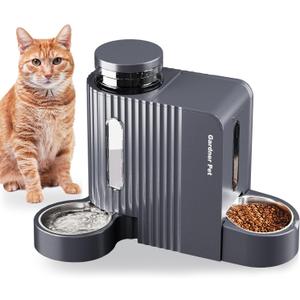 Gardner Pet Automatic Gravity Cat Food Feeder and Water Dispenser Stainless Steel Two-in-One Set Large Capacity Dispenser for Pets Dogs, Puppies, Kittens - (0.8 Gallons x 2) (Black Grey)