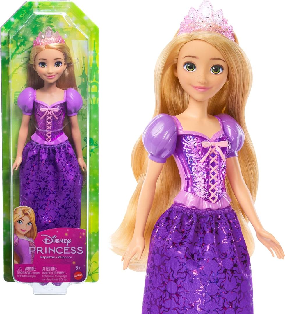Mattel Disney Princess Rapunzel Doll in Sparkling Fashion with Removable Skirt, Tiara and Shoes, Posable & Collectible, Inspired by Tangled Movie