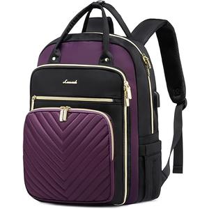 LOVEVOOK Laptop Backpack Purse for Women, Laptop Bag for Travel with USB Port, Water Resistant Lightweight Daypacks for College Work Business, Nurse Teacher Computer Bags, Purple Black