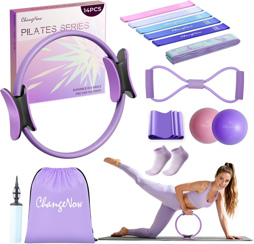 Targeted Training Pilates Kit, Pilates Equipment for Women with 14'' Magic Circle, Figure 8 Bands, Pilates Ball & Bands to Firm Core, Thighs, Glutes & Arms at Home - Workout Guide Included