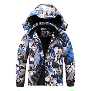 OHSNMAKSL Boy's Waterproof Ski Jacket Warm Winter Snow Coat Kids Fleece Snowboarding Thick Hooded Windproof Blue camo-8-9