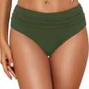 Tempt Me Women Mid Rise Bikini Bottoms Full Coverage Swimsuit Ruched Scrunch Swim Bottom (Gray, L)