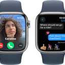 Apple Watch Series 9 [GPS + Cellular 41mm] Smartwatch with Silver Stainless Steel Case with Storm Blue Sport Band S/M. Fitness Tracker, Blood Oxygen & ECG Apps, Always-On Retina Display