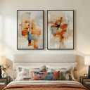 Large Framed Abstract Canvas Wall Art, 2 Piece Modern Prints Paintings Artwork for Walls, Minimalist Blue Orange Block Pictures for Living Room Dining Room Bedroom Hallway Wall Decor 24x36 In, 24" W x 36" H x 2Pcs