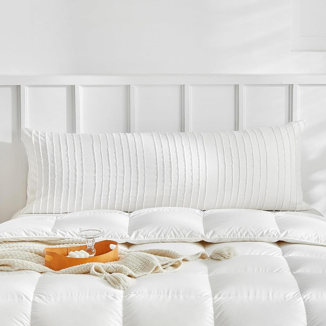 WARMDERN White Striped Pillow Covers Body Pillow Cover Soft Microfiber Stripe Pillow Cases Boho Tufted Stripes Textured Pillowcase with Envelope Closure(White, Body, 20x54 Inches)