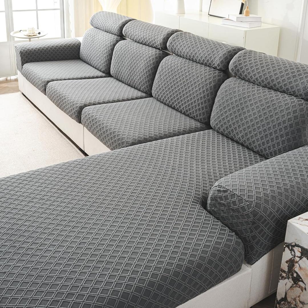 Couch Cushion Covers for Sectional Sofa, Stretch Sectional Couch Covers L Shape, Sofa Cushion Cover Washable, Soft Seat Slipcovers for Pets(Cushion Cover, Dark Grey)
