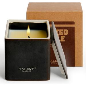 Candles for Home Scented, Modern Rustic Ceramic Candle Jar, Soy Candles Non Toxic in Elegant Ceramic Jar, Dark Leather & Oud