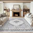 9x12 Area Rug,Ultra-Thin Washable Rugs for Living Room,Non-Slip Lightweight Foldable Area Rug,Stain Resistant Vintage Large Rugs (Grey/Beige,9'x12')