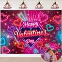 Neon Happy Valentine's Day Banner Backdrop 7x5FT Colorful Glitter Valentines Day Photography Background Red Pink Valentines Party Decorations Supplies Photo Props