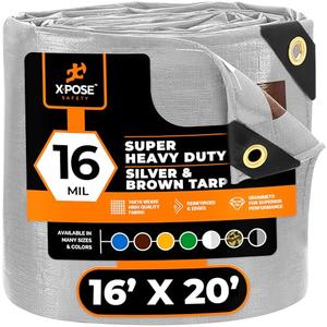 16' x 20' Super Heavy Duty 16 Mil Silver/Brown Poly Tarp Cover - Thick Waterproof, UV Resistant, Rip and Tear Proof Tarpaulin with Grommets and Reinforced Edges - 2 Pack